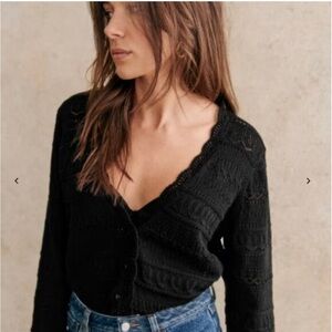 Sezane Keyla Organic Cotton Cardigan Black XS